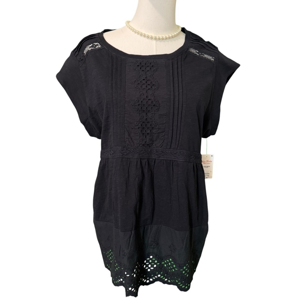 Lucky Brand Black Lacy Embellished Blouse NEW SZ:L